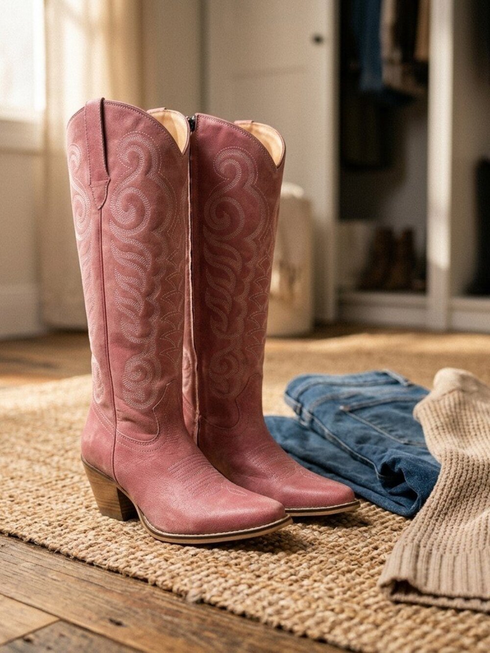 Dusty Rose Western Tall Boots Nalejandra Leather